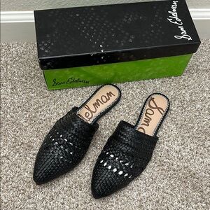 Sam Edelman Black Mules with Woven Design and Pointed Toe